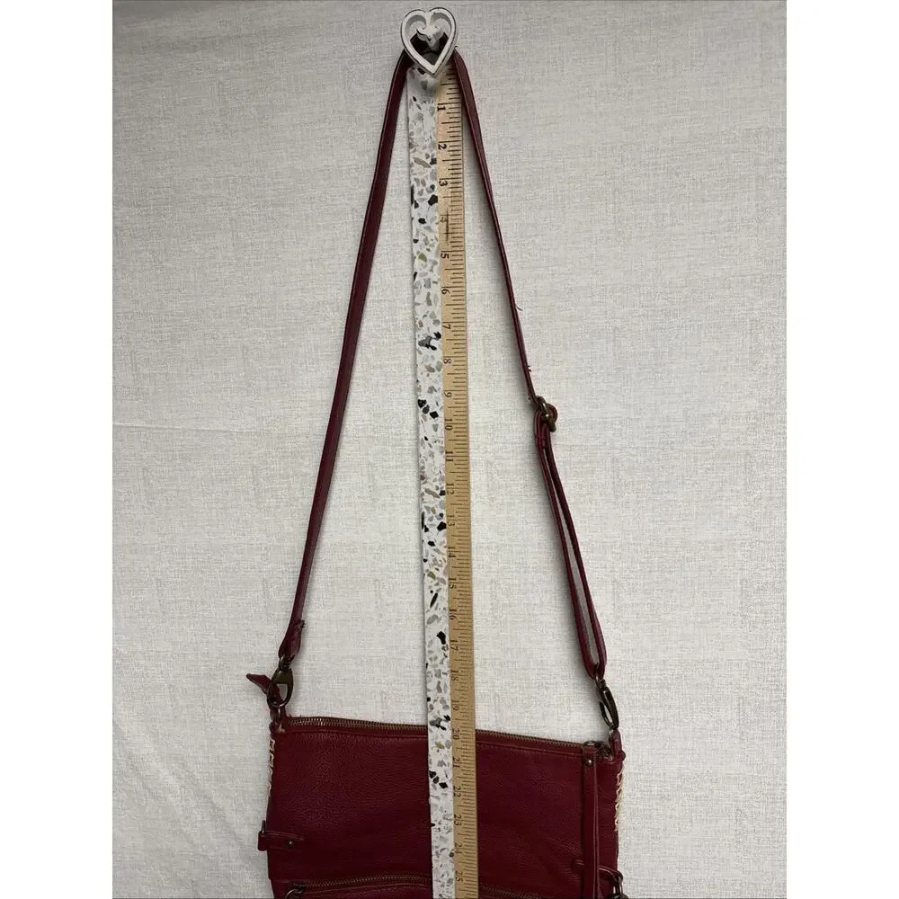 Lucky Brand Boho Leather Maroon Burgundy Crossbody Bag Purse